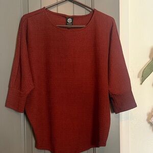 bobeau Brick Red Textured Dolman Sleeve Blouse